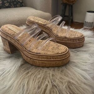 Stylish Cork Platform Sandals with Clear Straps